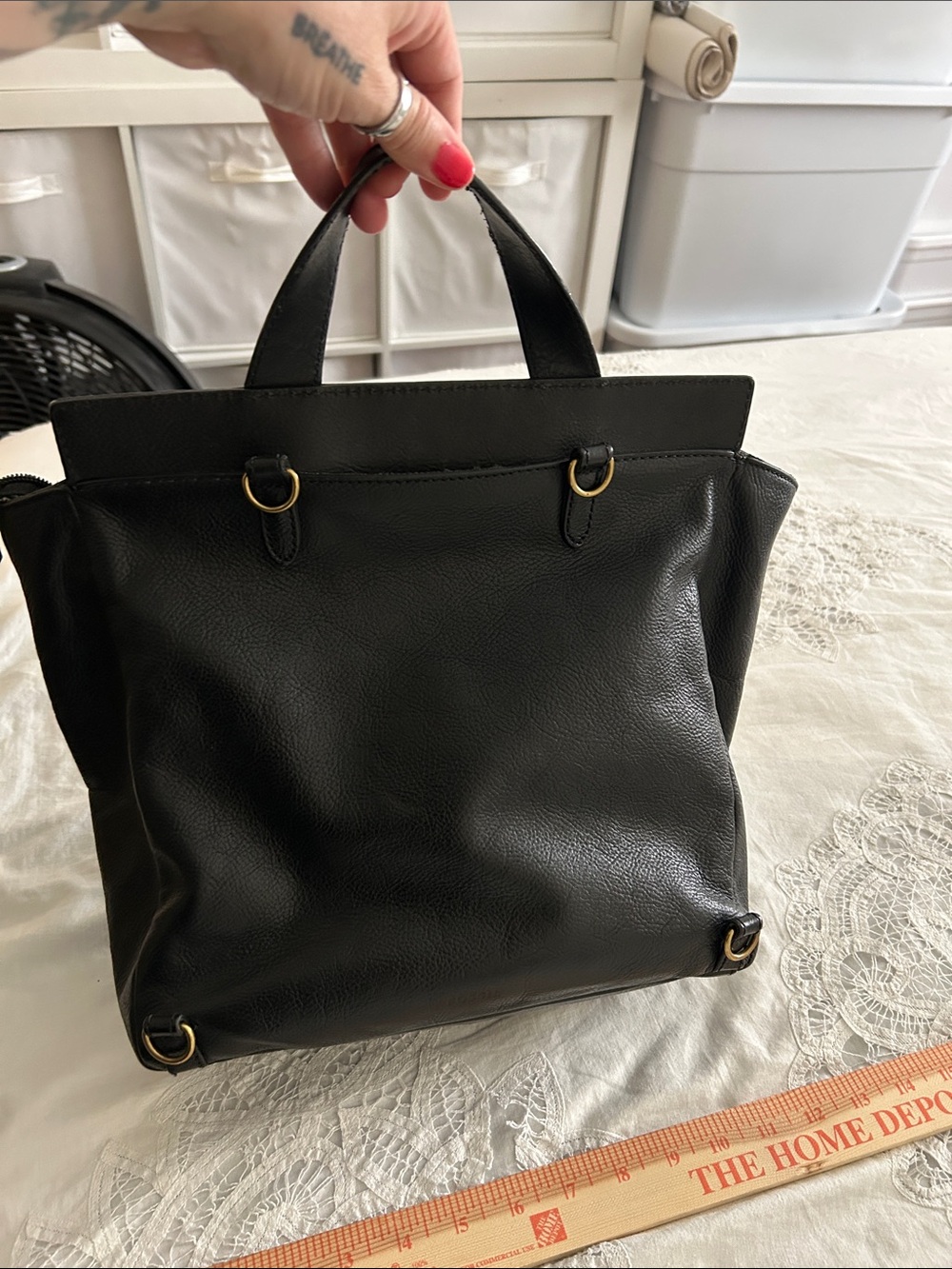 Fossil Black Leather Convertible Backpack Crossbody Bag with Gold Hardware - Picture 5 of 11